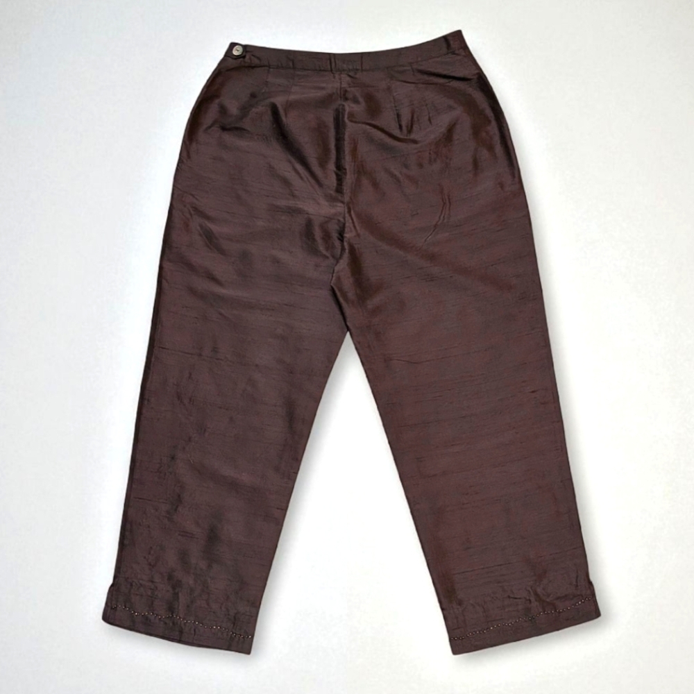 Harold's‎ Brown Embroidered Floral Capri Pants Orange Flowers Size 8 Designer - Picture 2 of 10